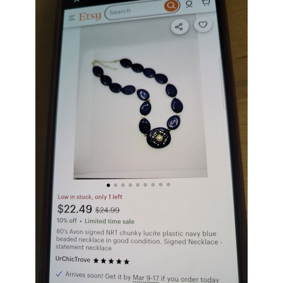 Avon NRT Vintage Navy Blue Chunky Bead Lucite plastic Necklace Retro 80s - Picture 2 of 11